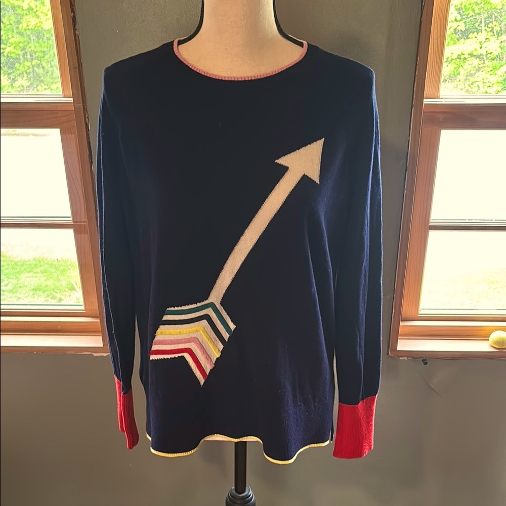 Boden Blue and Red Crew Neck Sweater with Arrow Design